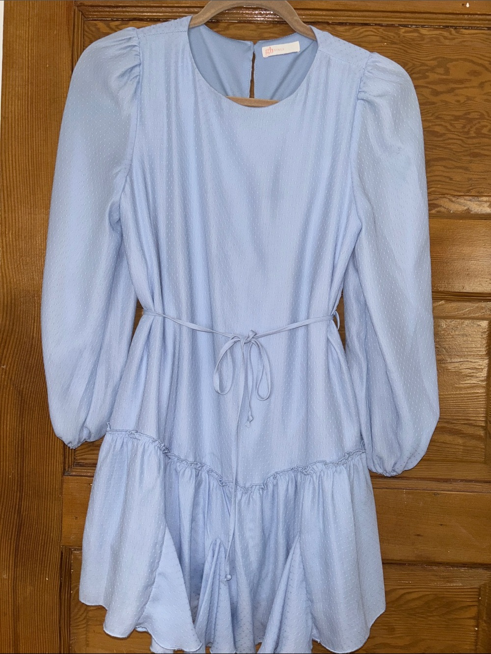 GB girls Light Blue Long-Sleeve Tiered Dress with Waist Tie